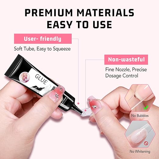 3PCS Semi Solid Nail Glue, Super Strong & Quick Drying Glue for Press On Nails, No UV Lamp Needed, Long Lasting for Acrylic & Fake Nails (15g x3)