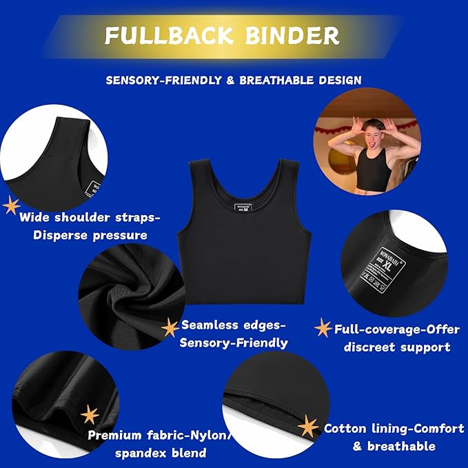 Wonababi Chest Binder for Transgender - Fullback Ultra Flat Compression Bra for FTM, Large Breasts