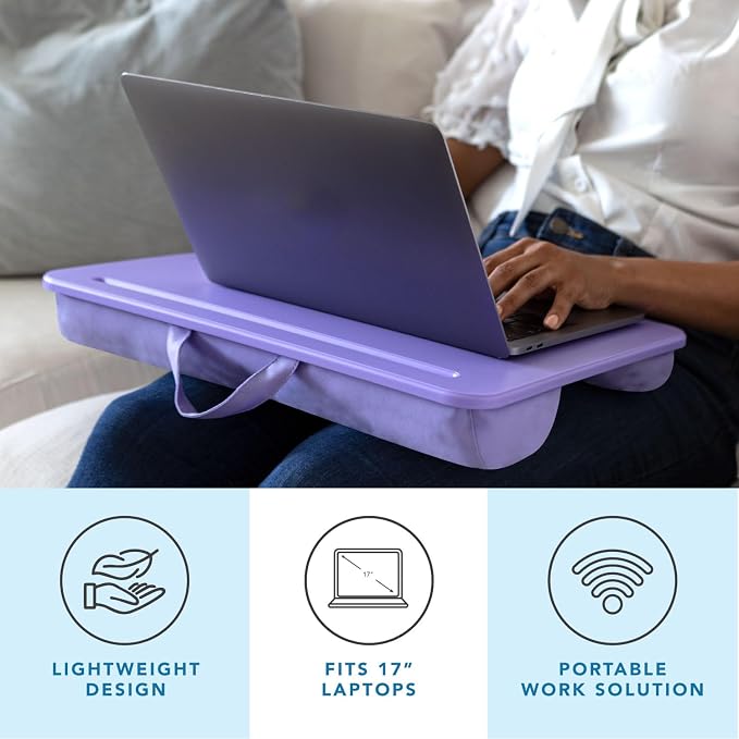 LAPGEAR The Original Lap Desk – Purple Amethyst, Fits 17" Laptops | Microbead Cushion, Device Ledge, Built-In Pencil Tray, Carry Handle
