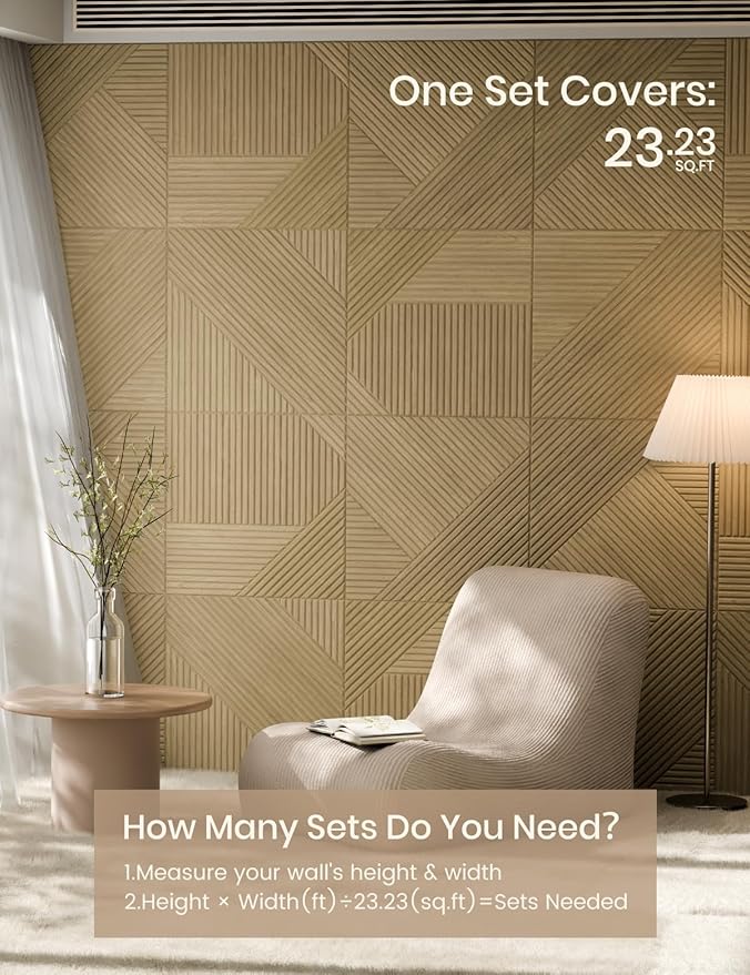 Fluxynara Large Felt Bulletin Board,Cork Board Alternative 70.87'' x 47.24'' Art Acoustical Wall Panels-6 Pack with 60 Adhesive Tabs,for Recording Studio/Home Offices-Natural Oak/Crossing Lines