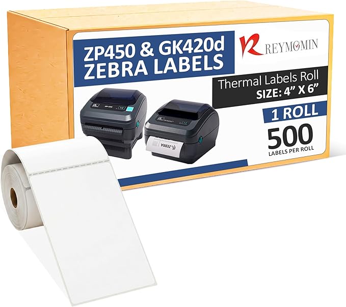4” x 6” Thermal Shipping Labels – 500 Labels per Roll – Direct Compatible with Zebra Label Printers GK420d,D450BT & ZP450
