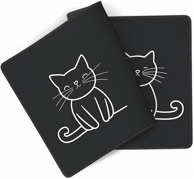 Cute Anime Black Cat Gaming Mouse Pad, Black White Minimalist Desk Mat with Anti-Slip Base & Stitched Edges, Office Supplies & Desk Decor for Women, 35.4" x 15.7" in Home Office Essentials