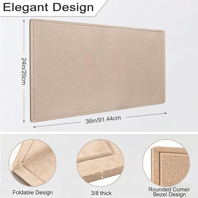 Cork Board Alternative, Decorative Foldable Felt Bulletin Board 36 * 24Inches, Alternative Photo Board Self-Adhesive Vision Board, Decorative Pin Board (Rectangle Dark Camel)