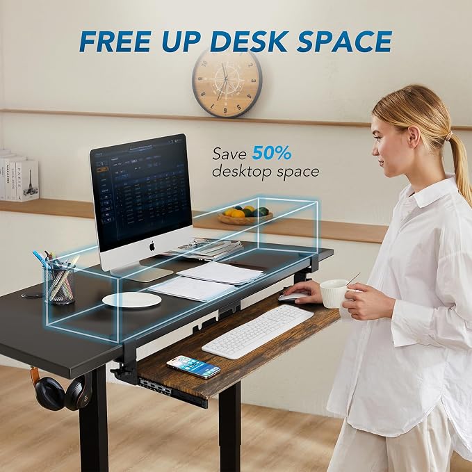 Keyboard Tray Under Desk Pull Out with Extra Sturdy C Clamp Mount System, 32.8 (38 inch Including Clamps) x 12 Inch Slide-Out Platform Computer Drawer for Typing Vintage AX01WG202