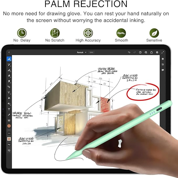 Stylus Pen for iPad 2018-2025, 15 Mins Fast Charging Pencil 1st Gen with Tilt & Palm Rejection Digital Pens Stylus Pens for iPad 6-11, Air 3/4/5/M2/M3, Mini 5/6/7, Pro 11"/12.9"/M4 M5 (Green)