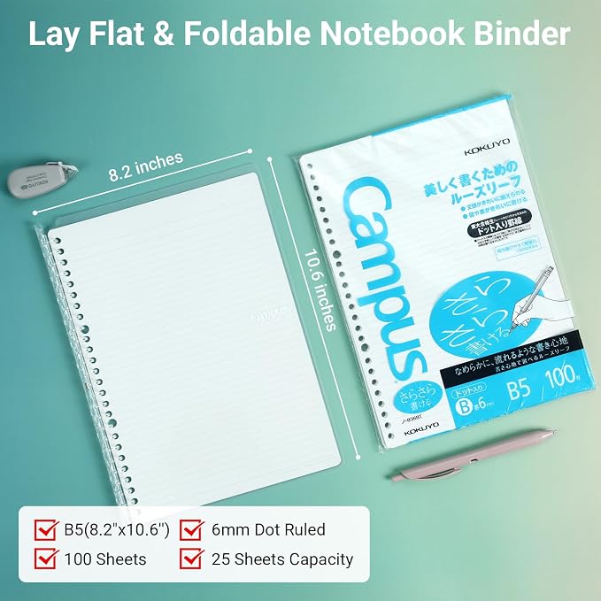 Kokuyo Campus 3 Pack Spiral Binder Notebooks, B5 Refillable Notebooks Smart Ring Binder 25 Sheets Capacity Each, with 100 Sheets 6mm Dot Ruled Filler Paper, Ideal for Work, Study & Journal,Vivid Color