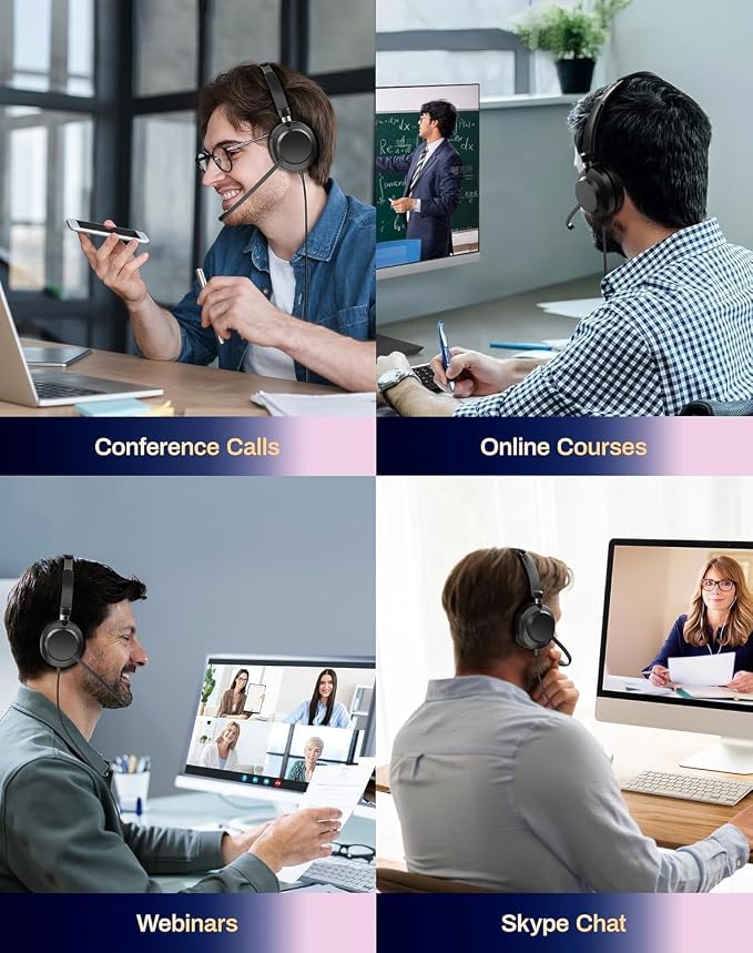 USB Headset with Microphone for PC/Office/Call Centers/Home | Computer Headset with Volume Control & Mic Mute,Compatible with Teams/Zoom/Skype