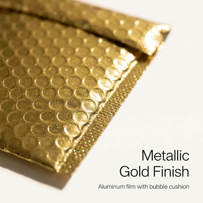 100 PCS 5 x 6 Inch Metallic Bubble Mailers, Gold Padded Mailing Envelopes | GINLANK Practical Self Seal Aluminum Film Shipping Envelopes for Packing, Mailing