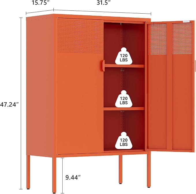 Metal Storage Cabinet,2 Door TV Stand, Metal Mesh Accent Cabinet | Magnetic Door Closure,Low Storage Cabinets with Doors and Shelf for Home,Office,Living Room