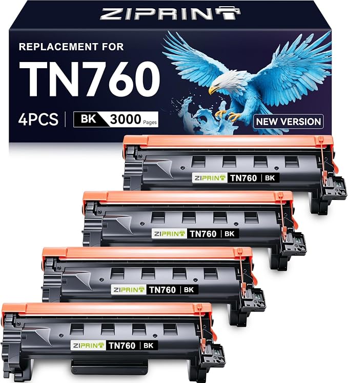 TN760 Toner Compatible with Brother TN-760 TN-730, MFC-L2710DW MFC-L2750DW | 4-Pack Black Toner, 3000 Pages, Easy Install, Fits MFC-L2717DW HL-L2395DW DCP-L2550DW, Ideal Prints for Home Office Printing