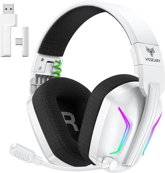 Wireless Gaming Headset for PS5, PS4, PC, Laptop, Mac & Switch, Dual Low-Latency 2.4GHz USB/Type-C, Bluetooth Gaming Headphones with ENC Mic for Gamecube Accessories,3D Stereo,Colorful Light