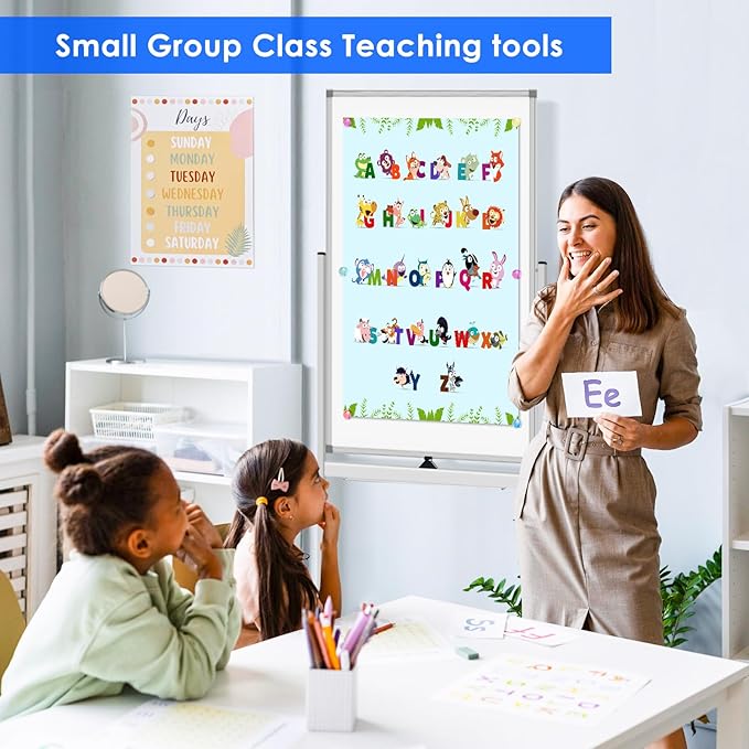 Maxtek Magnetic White Board on Wheels 48x24 Black Mobile Double-Sided Board | Mobile Dry Erase Board on Stand, Rolling Aluminum Frame Reversible Writing Surface for Office, School, Home and Homeschool