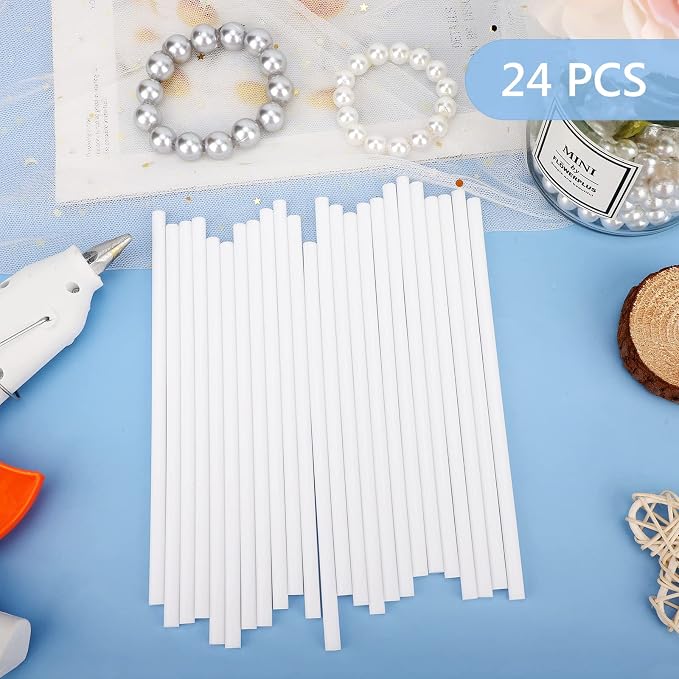 White Hot Glue Sticks, 24PCS Mini Size 0.27" Dia x 8" Long Hot Melt Glue Stick Colored, All Temperature Adhesive EVA Glue Sticks for Repairing Sealing Stamp DIY Art Craft Decoration