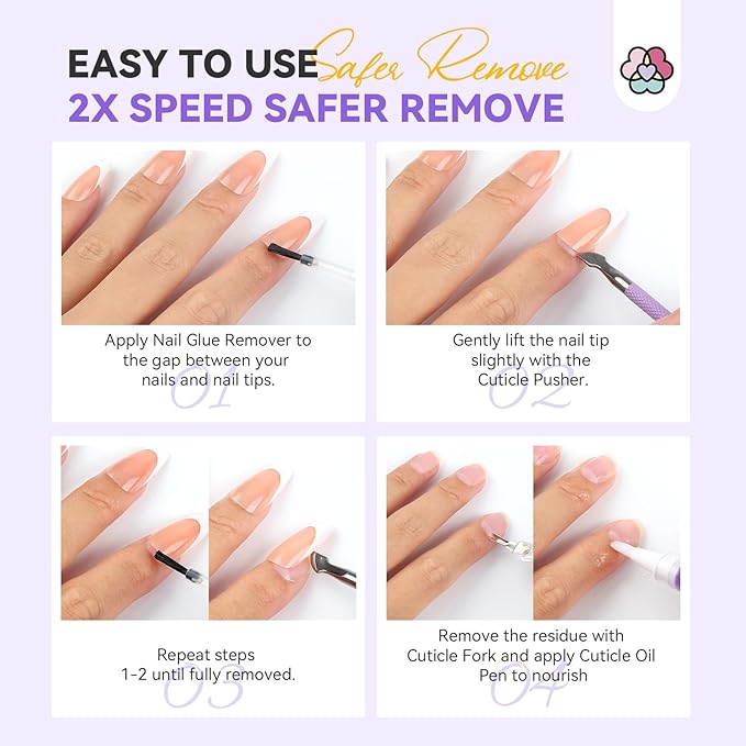 SAVILAND Nail Glue Remover Kit: Press On Nail Remover Nail Prep Kit with Cuticle Tools Easy Removal of Nails Glue and Acrylic Nails Tips 30 ml Debonder Serum and Cuticle Oil Pen Salon Home