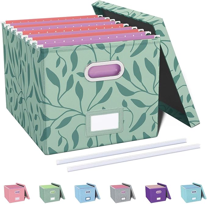 File Organizer with Lid, File Box, File Cabinet for Letter File Folder Storage, Hanging File Organizer for Office/Decor/Home,Document Organizer, 1 Pack,Leaf Green-Box Only