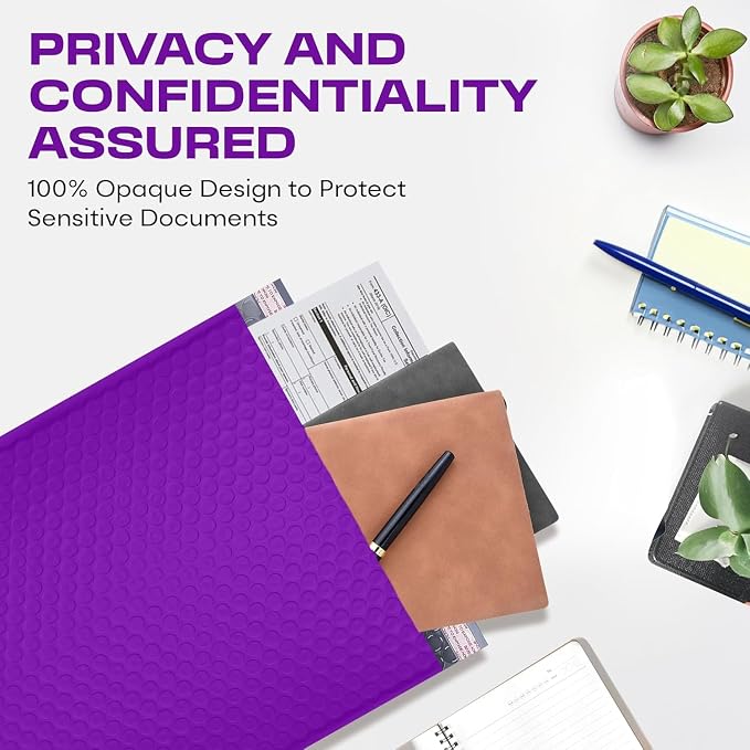 Purple Bubble Mailers 12x15, Self Seal Poly Padded Envelopes, 100 Pack | Holds Clothing & Bulk Items, No Tape Needed, Cushioned Protection, Water-Resistant Poly, Bulk Pack for Small Business
