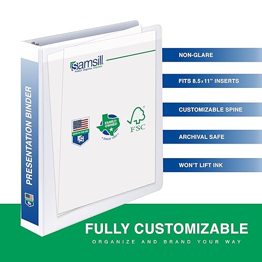 Samsill 1 Inch 3 Ring Binders, Economy Round Ring, Clear View Cover, 200 Sheet Capacity - for School, Home, Office - White, 24 Pack