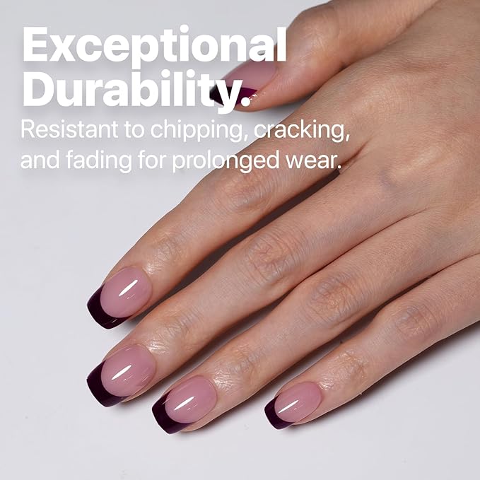 SXC Cosmetics French Tip Press On Nails 150 Pieces in 15 Sizes Ultra Fit with Pre-applied Tip Primer and Base Coat, No Need to File Fake Nails for Nail Art DIY X-Pro Tips (5PURPLE113-XS Square)