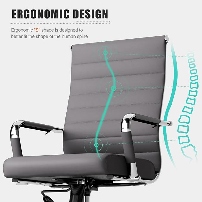 Okeysen Office Desk Chair, Ergonomic Leather Modern Conference Room Chairs, Executive Ribbed Height Adjustable Swivel Rolling Chair for Home Office Set of 20. (Grey)