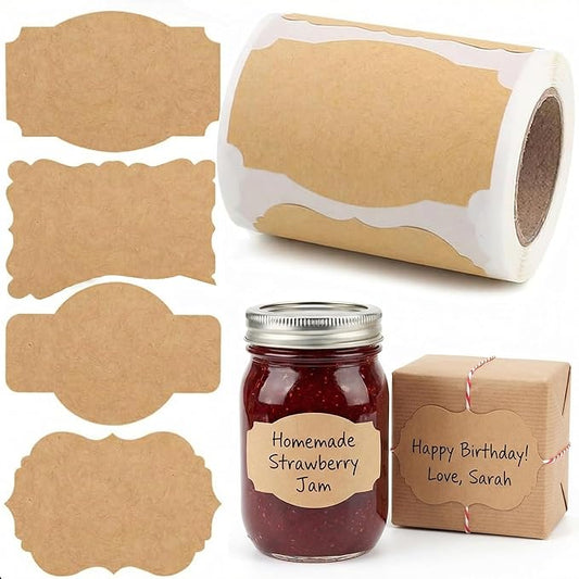SallyFashion 200pc Gift Tags for Presents, Kraft Label Stickers, Writable Gift Tag Stickers, 3x2 Inch Canning Labels for Mason Jars, All-Purpose Self-Adhesive Handmad for Bottles, Canning Supplies,