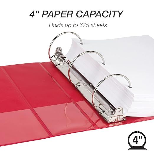 Samsill 4 Inch 3 Ring Binder, Economy Round Ring, Clear View Cover, 675 Sheet Capacity - for Schooo, Home, Office - Ruby Red