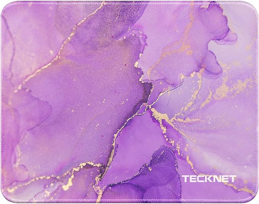 TECKNET Mouse Pad with Anti-fray Stitching, Waterproof Surface & Non-Slip Rubber Base with Stitched Edges Gaming Mouse Mat for Laptop，Compatible with Laser and Optical Mice - Purple Marble