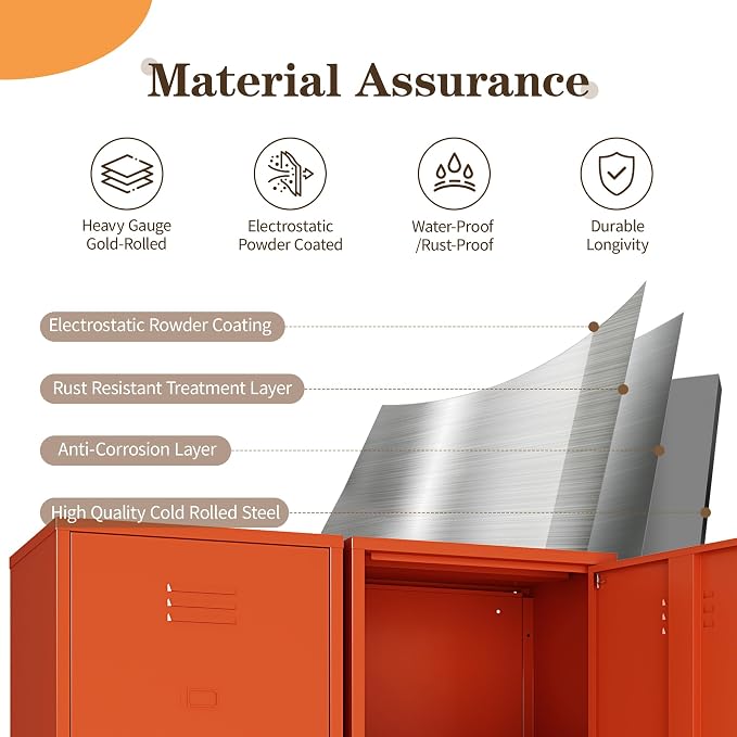Metal Locker Storage Cabinets 59.06"H Orange Locking File Cabinets Kitchen Food Pantry Cabinet with 2 Doors and Shelves for Dining Room, Living Room,Bathroom Office,Home,Garage, Gym, School