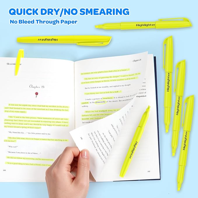 150 Count Yellow Highlighters Bulk - Chisel Tip, Quick Dry, Fluorescent Yellow, School Supplies for Students and Teachers, No Bleed Markers Set for Notes, Textbooks, Classroom and Office Use