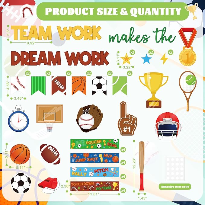 53Pcs Sports Motivational Bulletin Board Decorations Set, Inspirational Football Teamwork Cutouts Back to School PE Bulletin Board for Teacher Supplies Office Classroom Door Wall Decor