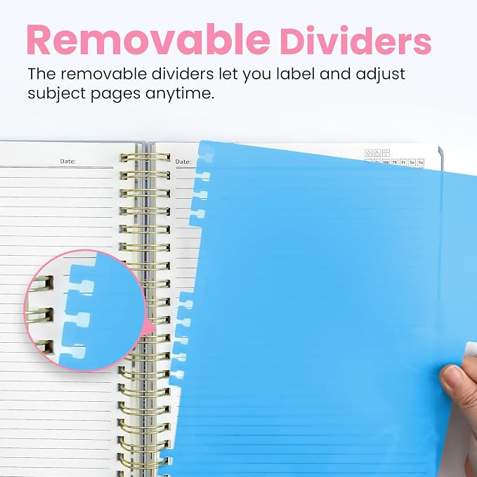 Spiral Notebooks for Work 5 Subject Notebook with Removable Dividers | Aesthetic Hardcover Journal for Women 8.5" x 11" College Ruled 280 Pages Journal for School & Note Taking, Puppy Parade