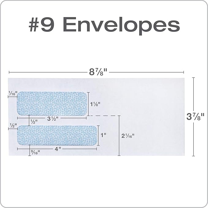 Columbian #9 Security Envelopes, 500/Box, Double Window, 3-7/8" x 8-7/8", Release & Seal Self Seal, SimplySafe Tamper Evident, White (COLO183) (Pack of 5)