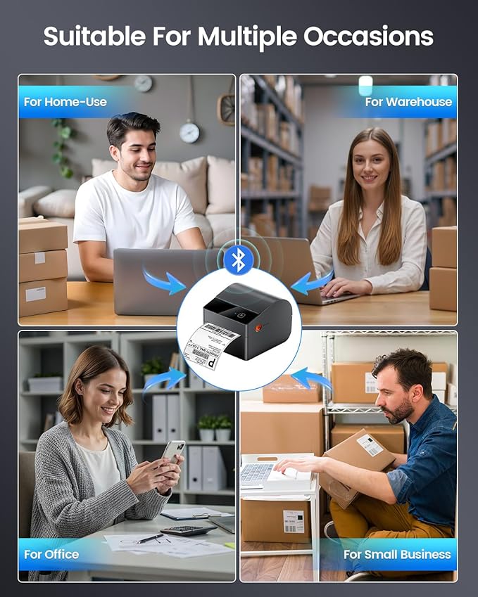 ASprink Bluetooth Shipping Label Printer with 3 Roll Labels, 4x6 Thermal Label Printer for Small Business, Thermal Printers Come with 750PCS 4x6‬ White Labels (250 Labels/Roll)