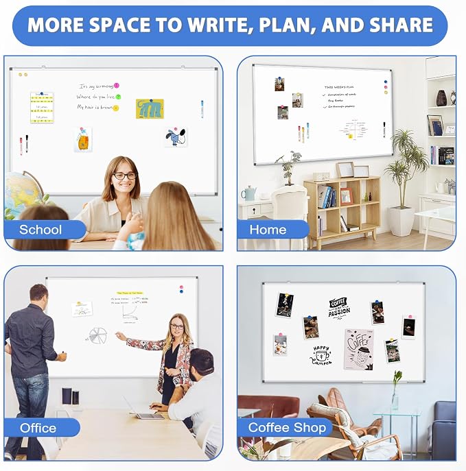 Double-Sided White Board Dry Erase Magnetic Whiteboard Wall 60x40, 2-Pack | Smooth Write & Clean, Durable 11-Layer, Aluminum Frame, Easy Wall Mount & Hanging, Full Kit for Home, Office, School