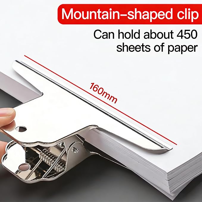 Extra Large Bull Paper Clips, 6.3 Inch - 12 Pack, Silver, 160 mm, Stainless Steel Mountain Binder Clips - Heavy Duty Square Metal File Clamps for Home Office School Supplies