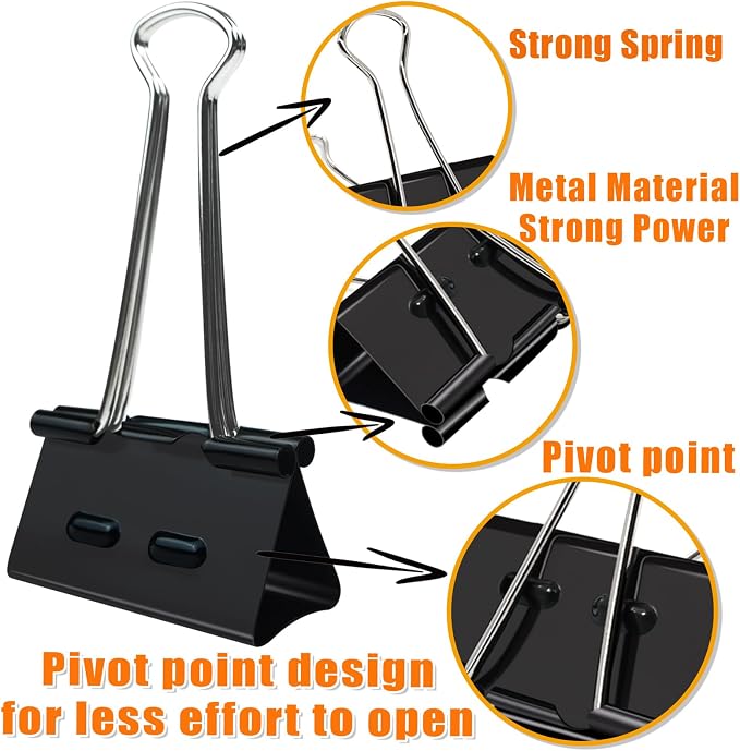 48 Pack Large Binder Clips(2 Inch), Upgrade Support Points Binder Clips | Extra Large Paper Clamps for Office and Home Supplies