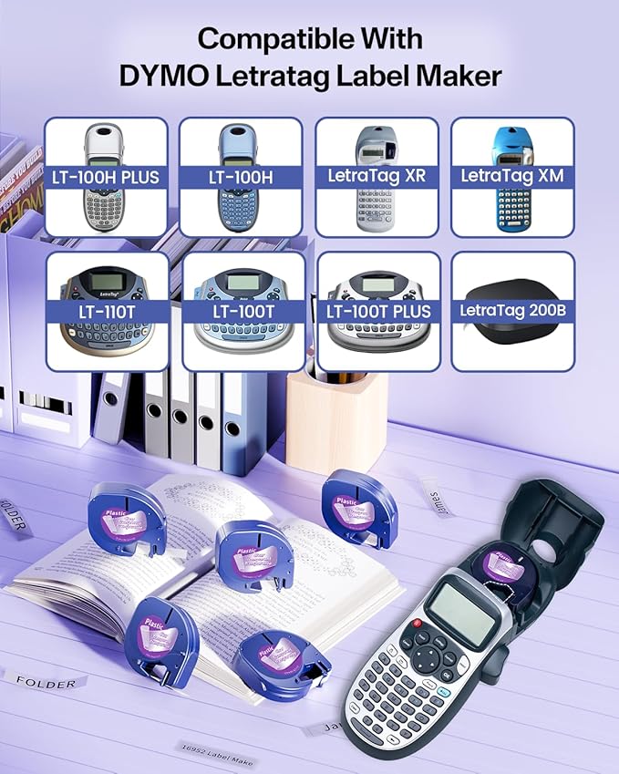 5-Pack Compatible with DYMO Transparent LetraTag Label Maker Refills 16952 Clear Plastic Tape for Letra Tag LT-100H LT-100T QX50, 1/2'' x 13', Label KINGDOM Transparent Plastic Tape