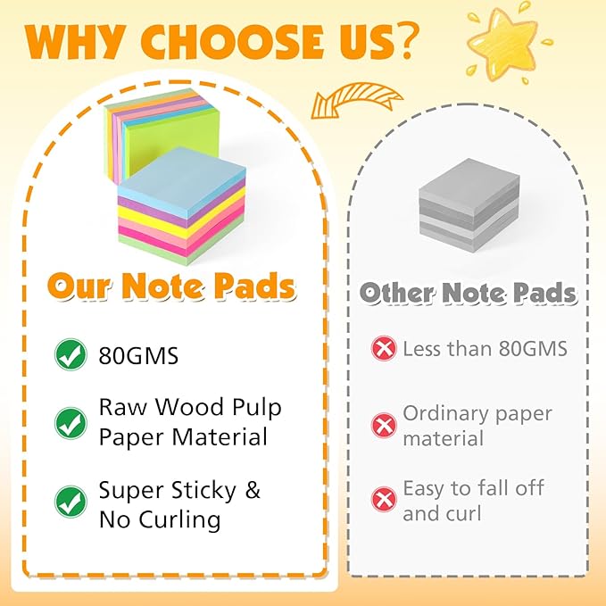 (60 Pack) Sticky Notes 1.5x2 Inches, 12 Bright Colors Self-Stick Note Pads Premium Mini Sticky Notes, Bulk Sticky Notes Pads for School, Office, Home