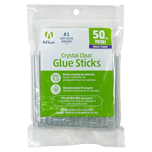 AdTech Mini Hot Glue Sticks, 4" Length, Crystal Clear, Fast & Strong Bonding, Multi-Temp for High & Low Temp Glue Guns, Acid-Free, 50 Count (Pack of 12)