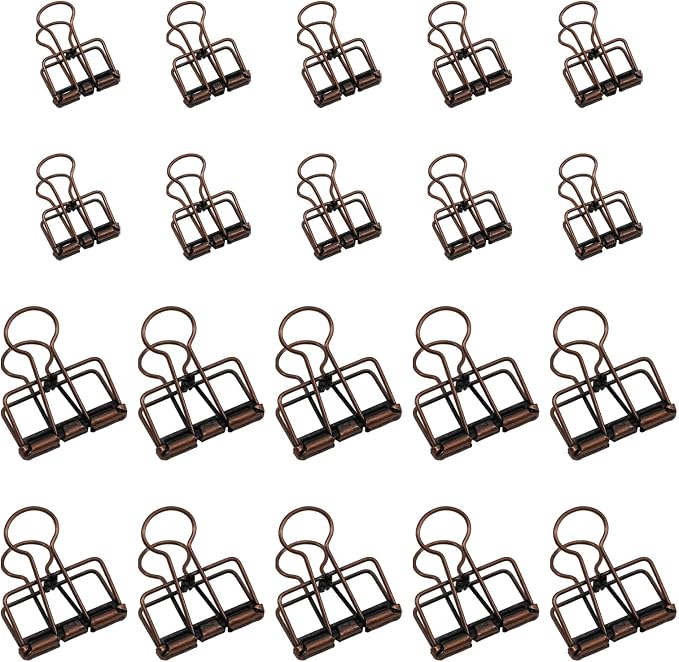 20 Pcs Hollow Out Long Tail Wire Binder Clips, 10 Medium + 10 Small | Red Bronze, Assorted Sizes, Hollow Binder Clamps, Paper Binder Clips for Office School Supplies