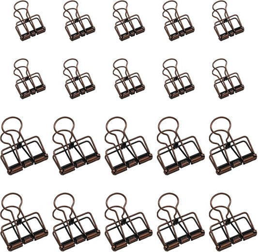20 Pcs Hollow Out Long Tail Wire Binder Clips, 10 Medium + 10 Small | Red Bronze, Assorted Sizes, Hollow Binder Clamps, Paper Binder Clips for Office School Supplies