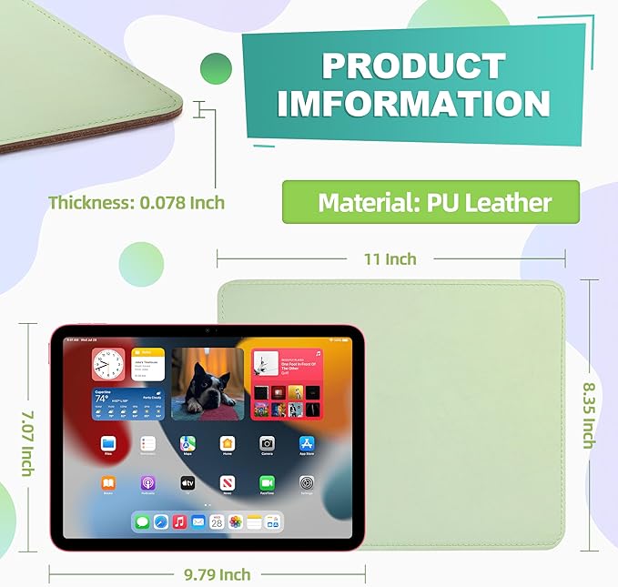 Mouse Pad, PU Mouse Pad，Leather Mouse Pad with Stitched Edge Micro-Fiber Base with Non-Slip Waterproof，Mouse Pad for Computers，Laptop, 8x11Inch (Fresh Green)