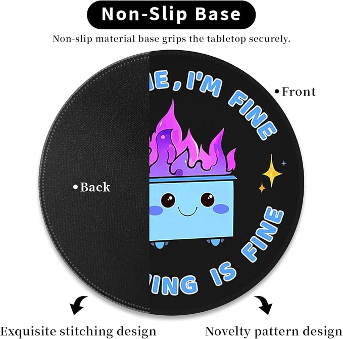 Hancynir Dumpster on Fire Round Mouse Pad, Small Mousepad for Office Desk | Mouse Mat for Computer, Non-Slip Rubber Base, Office Desk Decor, Gifts for Work Coworker Teacher, 8.6 Inch, Stitched Edges