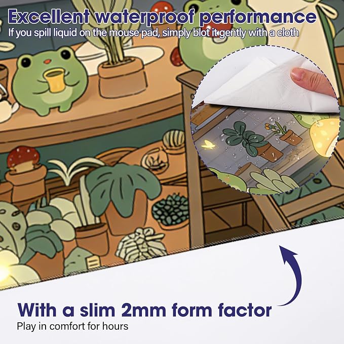 Professional Extended Gaming Mouse Pad - 31.5" x 15.7" Large Desk Mat with Stitched Edges, Waterproof Coating Non-Slip Rubber Base for Gamers Esports Pros Office Home, Frog02