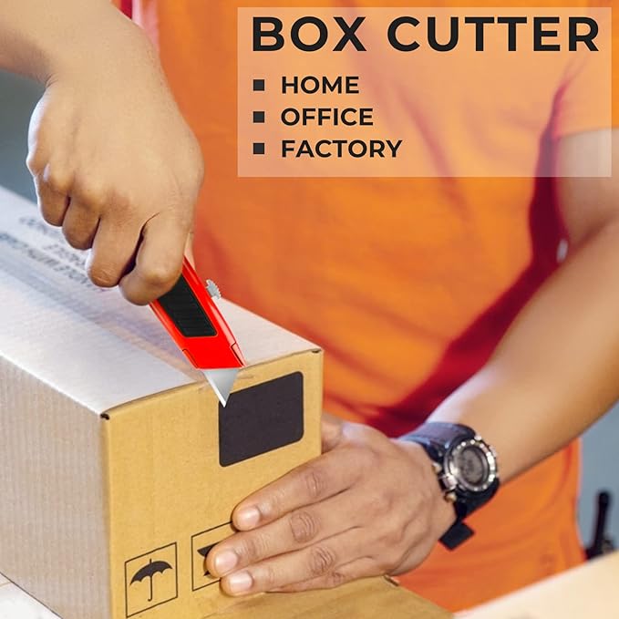 2 Pack Retractable Utility Knife with 10 Extra SK5 Blades, Heavy Duty Box Cutter with Aluminum Alloy Body, Sharp Razor Knife for Cardboard, Boxes, and Carpet