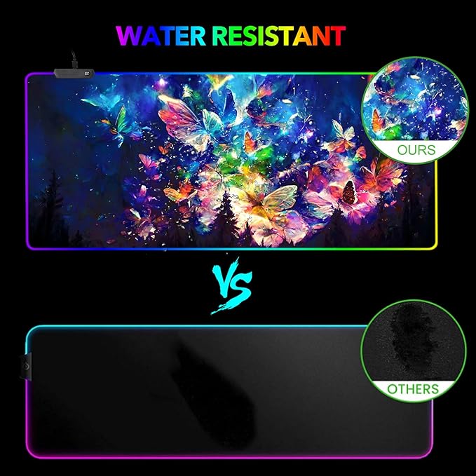 AIMSA RGB LED Gaming Mouse Pad, 14 Modes Glow Pad, Extra Large Gaming Mousepad, 35.4 x 15.8 inch Extended Big Waterproof Keyboard Mouse Pad Mat, Colorful Abstract Butterfly