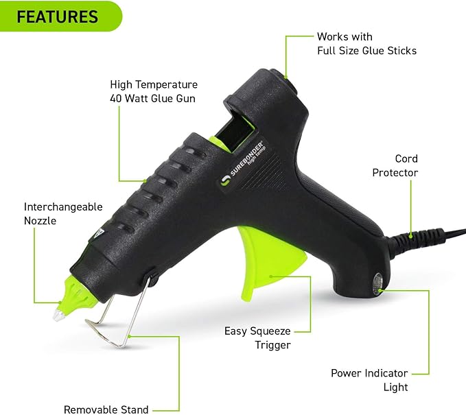Surebonder H-270 Essentials Series 40 Watt Full Size High-Temperature Hot Glue Gun for Crafting, DIY, Repairs - Black
