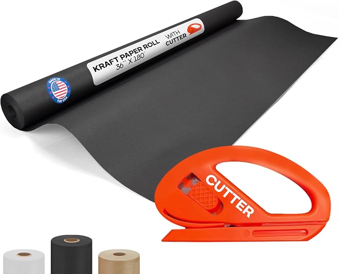 Black Kraft Paper Roll 36" x 2160" (180 feet) with Cutter - USA-Made