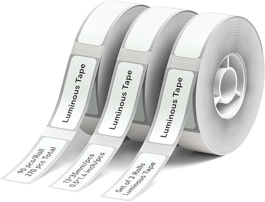 NIIMBOT D11 Label Maker Tape D110 Labels 3Rolls, Self-Adhesive Labeling Tape Replacement 0.5" X 1.38" (13 X 35mm) Thermal Label Refills for Home Office, 90 Labels/Roll, Luminous