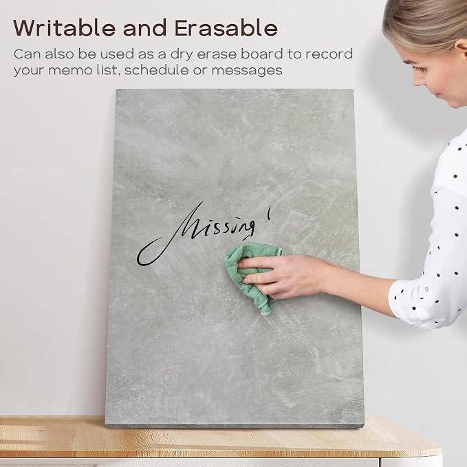 Decorative Magnetic Board for Wall, 28''x20'' Dry Erase Board, Concrete | Magnet Board, Display Board, Wall Mounted, for Home, Office, Kitchen, 2 Markers, 6 Magnets