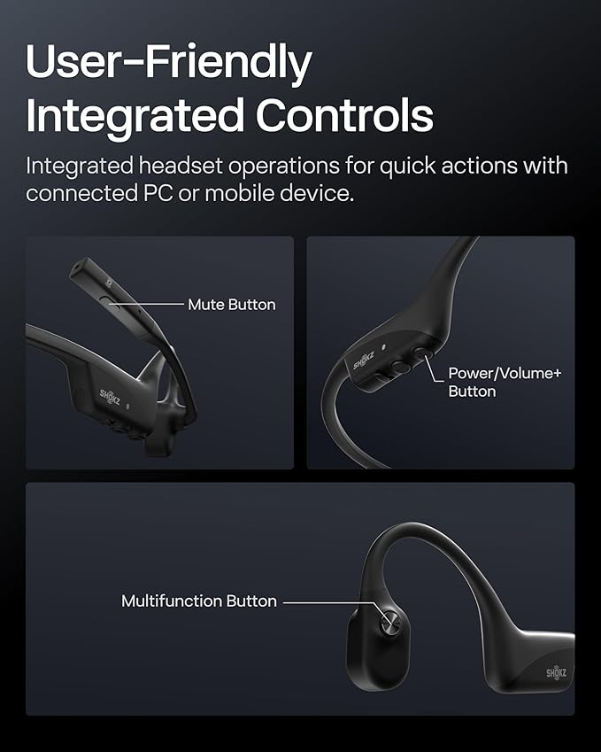 SHOKZ OpenComm2 UC 2025 Upgrade - Open-Ear Wireless Computer Headset with Boom Mic, Bone Conduction Bluetooth Stereo Headphones, USB-C Dongle Compatible with PC and Mac, Zoom Certified - C120 UC
